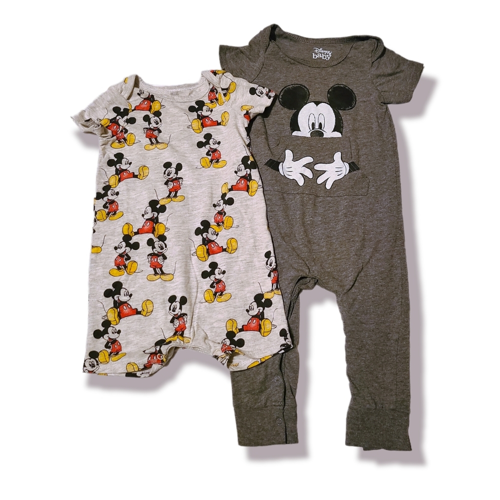 Baby Boys' 2pk Disney Mickey Mouse Short Sleeve Romper Gray 12M
